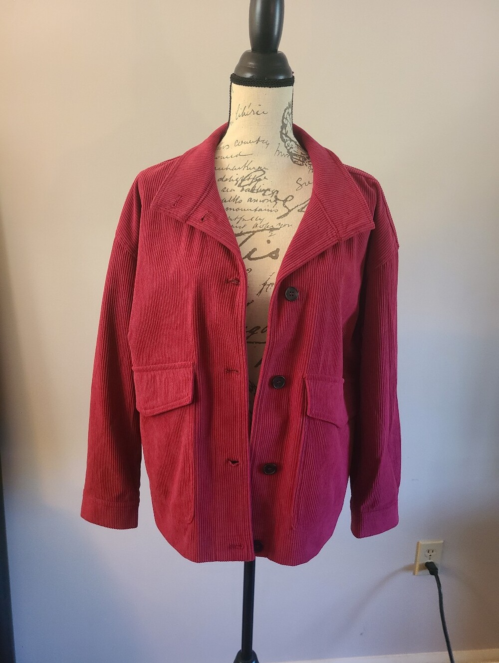 Avec Les Filles Corduroy Button-Front Jacket - Berry Red - Picture 5 of 7